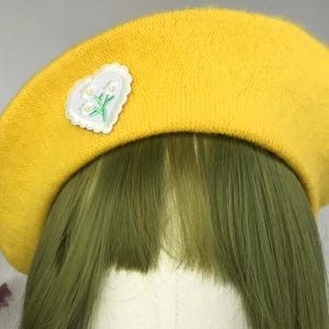 Yellow Wool White Love Heart Daisy Floral Flower Cute French Style Chic Beret Hat