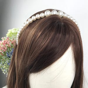 Handmade Wedding Bridal Faux White Pearl Feminine Elegant Statement Headband