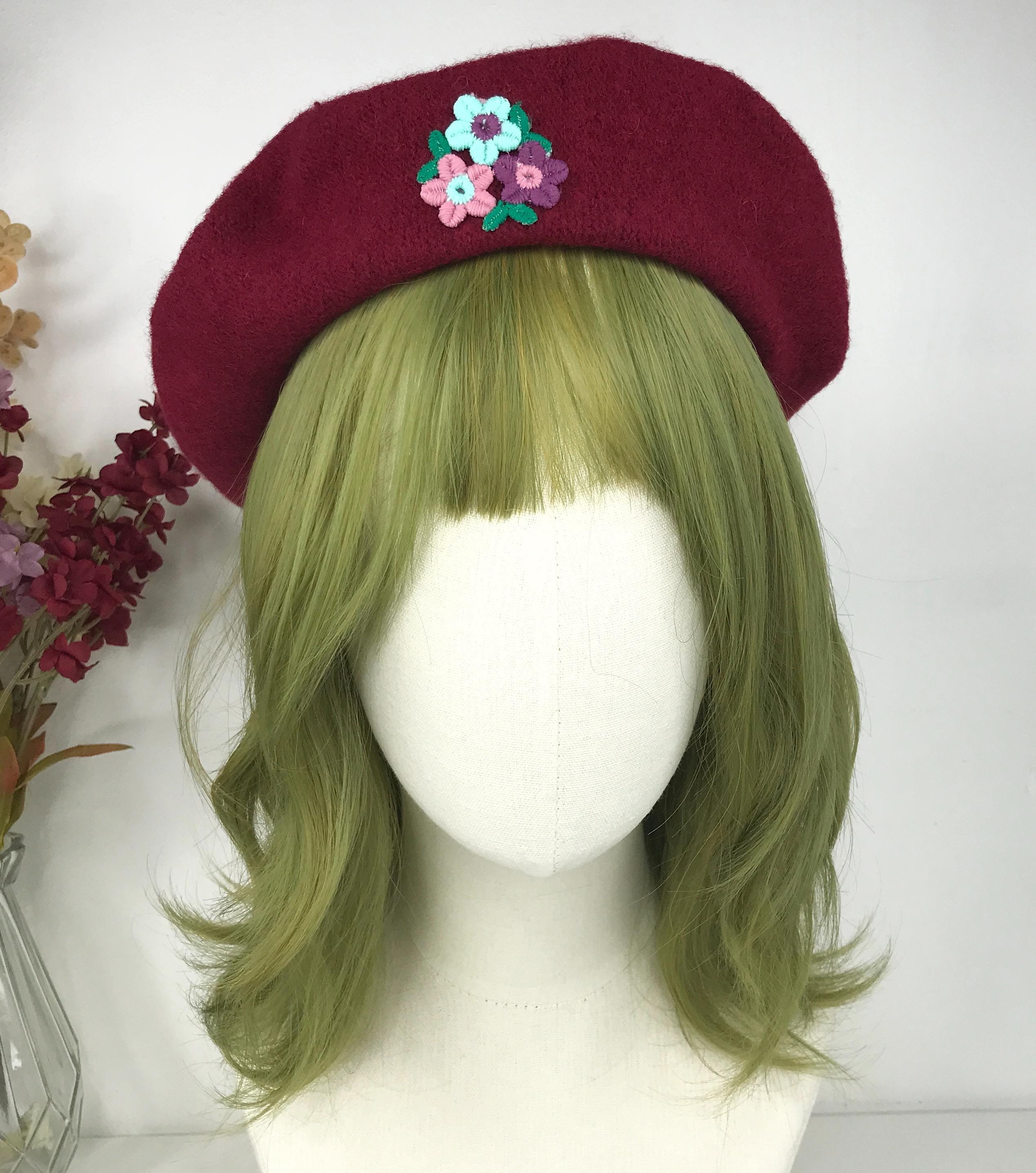 Burgundy Wool Beret With Floral Accent: French Chic Hat - Etsy