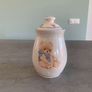 Vintage Tienshan jar with lid Teddy Country Bear, ceramic vase with lid Yu Quan