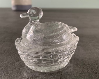 Glass vintage butter dish in shape of a duck (7 x 5 cm (1,9x2,7 inch) perfect for Easter