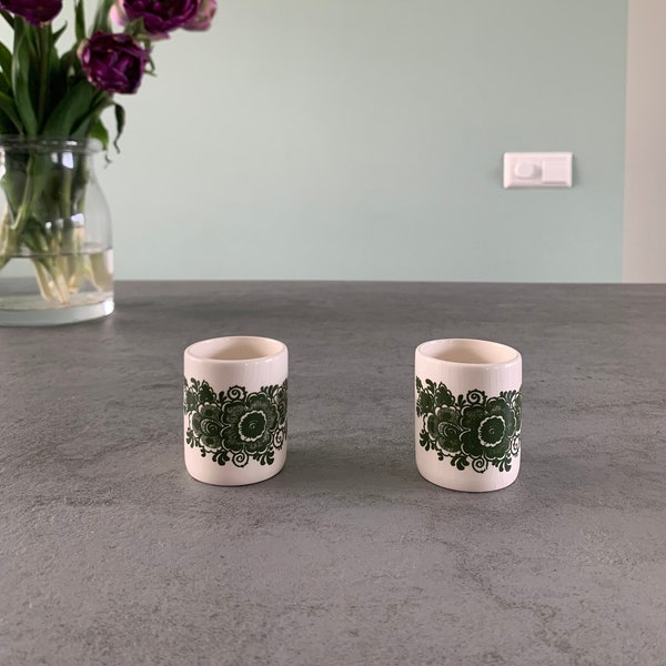 2 shot glasses made by Haarlems Groen porcelain