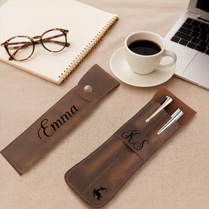 Handmade Leather Pen Pouch: Personalized Snap Closure Pen Case