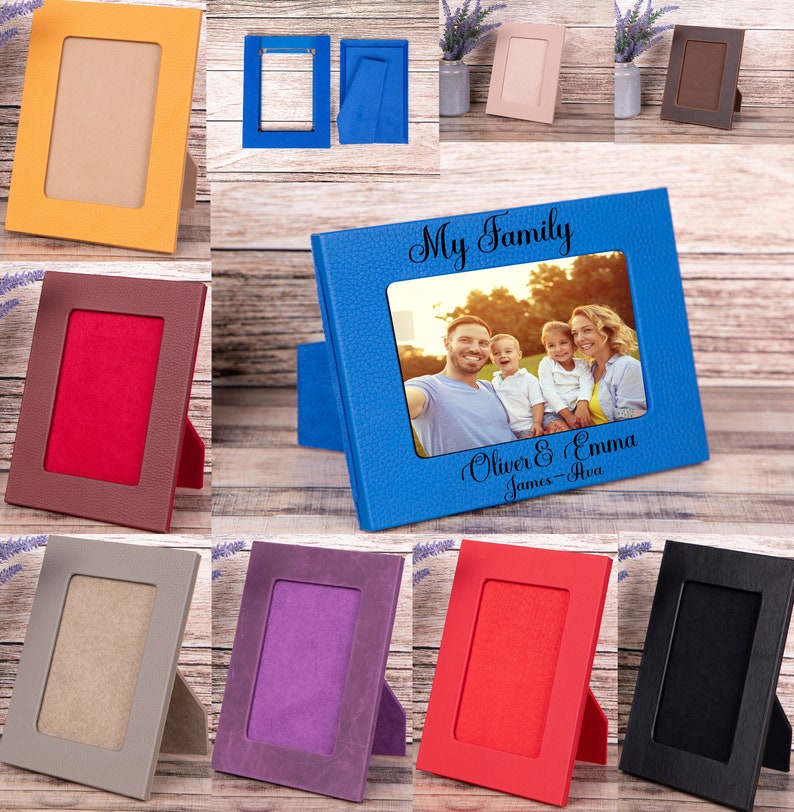 Personalized Leather Photo Frame, Vintage Leather Photo Frame, Gift for Couples, Family, Pet, Newborn Him or Her, Leather Picture Frame image 2