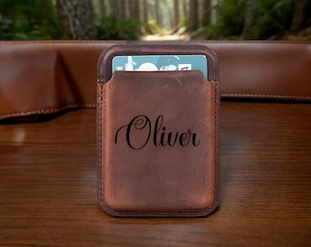 Custom Leather Card Holder Wallet, Magnetic Detachable Leather Card Holder for Back Covers,Personalised Gift,Credit Card Case,Magsafe Wallet