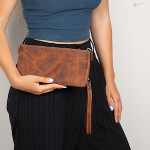 Leather Clutch for Evening or Everyday Use, Leather Clutch Bag, Evening Bag, Leather Pouch, Lunch Bag, Everyday Bag, Clutch with Handle