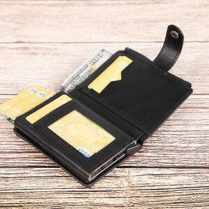 Portefeuille pour homme personnalisé, Portefeuille anti-RFID, Portefeuille en cuir minimaliste, Portefeuille pop-up en cuir, Petit portefeuille, Portefeuille avec poche avant, Voyage