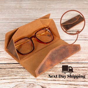 Porte-lunettes en cuir personnalisé, Étui à lunettes pliable en cuir avec fermeture magnétique, Étui à lunettes unisexe, Étui à lunettes de soleil en cuir pour femme