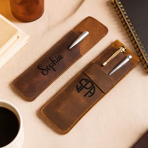 Handmade Leather Pen Pouch: Personalized Snap Closure Pen Case