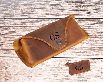 Personalized Glasses Case, Genuine Leather Glasses cover with Engraving/name/initials