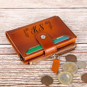 Cartera personalizada para hombre, tarjetero mecánico con bloqueo RFID, cartera de cuero con cremallera, tarjetero pequeño con bolsillo frontal, cartera desplegable.