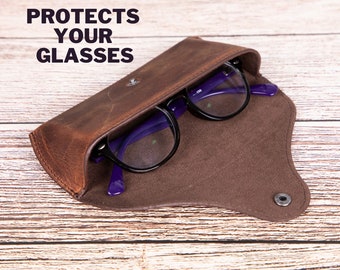 Estuche de gafas de cuero, estuche de anteojos personalizado con cierre a presión, estuche de gafas de cuero duro personalizado, estuche de gafas de regalo, regalo del Día de la Madre