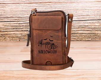 CrossBody Bag, Brown Leather Crossbody Bag, Everyday City Phone Bag,  Casual Shoulder Bag, Anniversary Gift for her, Phone Bag,Gift for Wife
