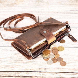 Personalized Leather Crossbody Phone Wallet: Adjustable Strap, Card Holder, Phone Bag