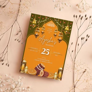 Invitación personalizada A5 para ceremonia de Mehndi, hecha a mano, mehndi, dholki, boda pakistaní, boda pakistaní
