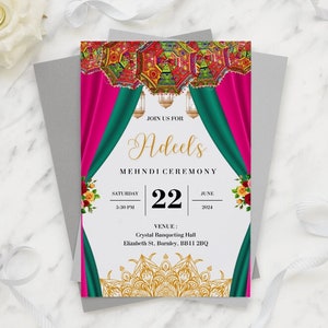Invitación de ceremonia Mehndi A5 PERSONALIZADA hecha a mano/Invitación Mehndi/Invitación Dholki/Bodas paquistaníes/Invitaciones de boda paquistaníes