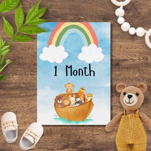 Baby Monatlicher Meilenstein Marker Printable Arche Noah Thema Baby Boy