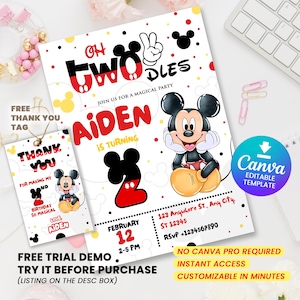 Editable Oh Twodles Invitation, Mickey Birthday Invitation, Mickey Mouse Invitations, Mouse Editable Invitation, Mickey Twodles invite
