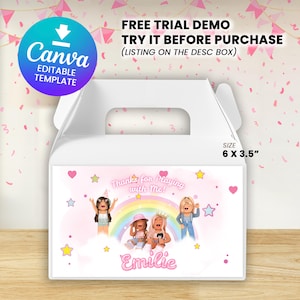 Roblox Girl Gable Box, Pink Gaming Party Favor Box, Canva Template, Instant Download, Pink Roblox, Gamer Girl Birthday