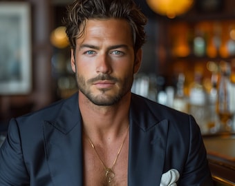 Italian AI Male Model, Man Cover Model, AI Photography, Man Portrait, Male Portrait, Ai art, Handsome Man, Black Suit, Digital Print