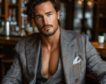 Italian AI Male Model, Man Cover Model, AI Photography, Man Portrait, Male Portrait, Ai art, Handsome Man, Black Suit, Digital Print