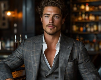 Italian AI Male Model, Man Cover Model, AI Photography, Man Portrait, Male Portrait, Ai art, Handsome Man, Black Suit, Digital Print