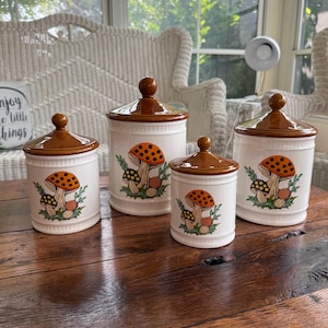 Vintage Sears Roebuck & Co &quot;Merry Mushroom&quot; Canister Set of 4 | Cottage Core Decor