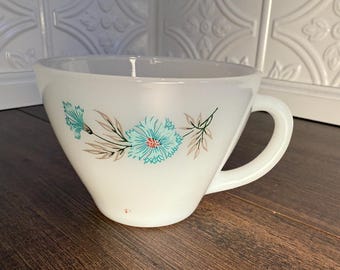 Vintage Fire King Milk Glass Bonnie Blue Flowers Tea Cup