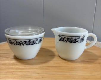 Vintage Pyrex/Corning Ware | Sugar & Creamer Set | Old Town Blue Onion Pattern | With Sugar Lid