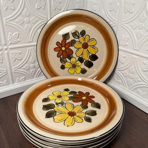 Vintage Stoneware "Daisy Vale" Plates by JC Penny | Dishwasher Safe | Floral Boho/Retro Aesthetic | Ceramic 10.5" Plates | SOLD INDIVIDUALLY