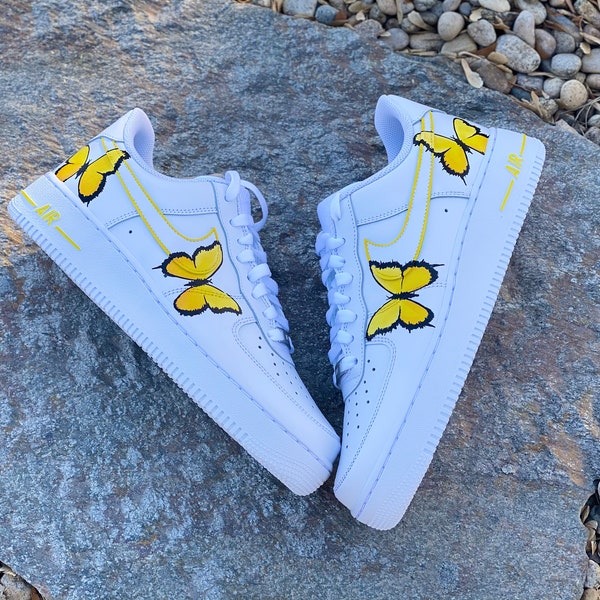 Custom Painted Air Forces 1 Yellow Butterfly - Butterflies - Hand Painted AF1 - Butterfly Forces