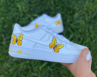 Custom Painted Air Forces 1 Yellow Butterfly - Butterflies - Hand Painted AF1 - Butterfly Forces