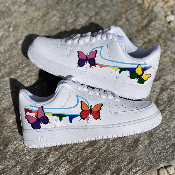 Custom Painted Air Forces 1 Rainbow Drip Butterfly - Butterflies - Hand Painted AF1 - Butterfly Forces