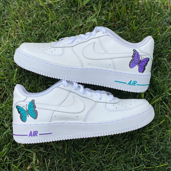 Custom Painted Air Forces 1 Purple and Teal Butterfly - Butterflies - Hand Painted AF1 - Butterfly Forces