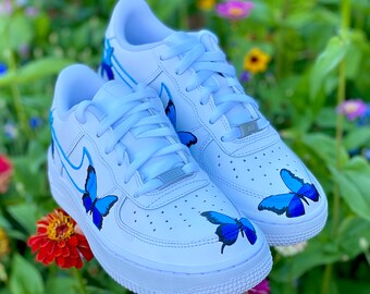 Custom Painted Air Forces 1 Blue Butterfly - Butterflies - Hand Painted AF1 - Butterfly Forces