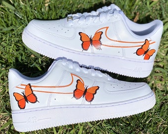 Custom Painted Air Forces 1 Orange Butterfly - Butterflies - Hand Painted AF1 - Butterfly Forces