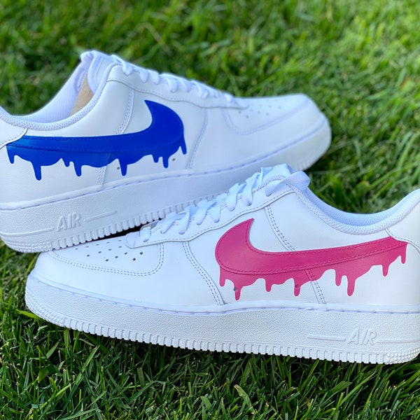 Custom Painted Air Forces 1 Pink and Blue Drip - Gender Reveal - Hand Painted AF1 - Drip Forces