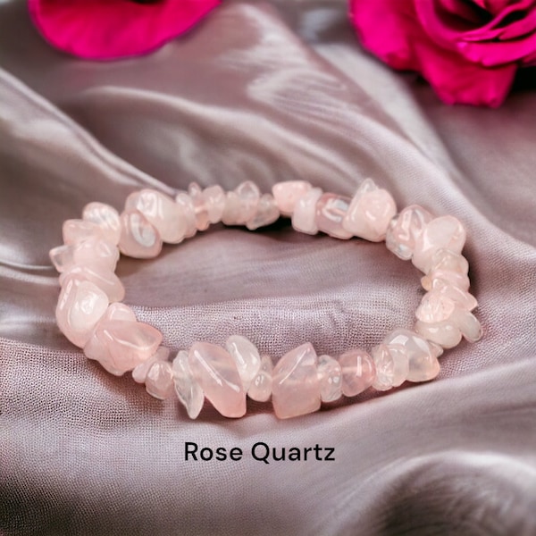 Beautiful natural crystal bracelet, irregular natural crystal stone for man woman, energy stone, healing, beads, jewelry, rose quartz