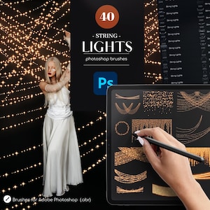 40 String Lights Photoshop Brushes .ABR, Garlands Light Effect Brushes Addon, Glow Brushes for Photoshop, Commercial Use