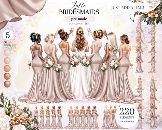 Latte Bridesmaids Clipart: Wedding Portrait Creator (PNG Digital Download)  - Etsy Israel