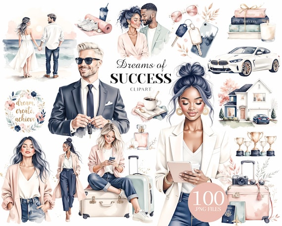 Dream Life Vision Board Clipart, Success Mindset Journaling Kit, Luxury Lifestyle