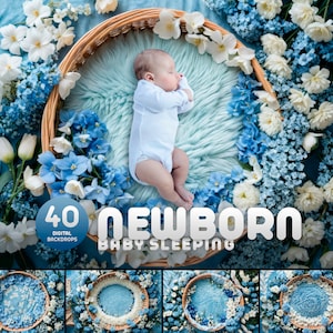 Newborn Baby Sleeping Digital Backdrops, 40 High-Quality Photography Backgrounds, Digital Download, Free Commercial Use