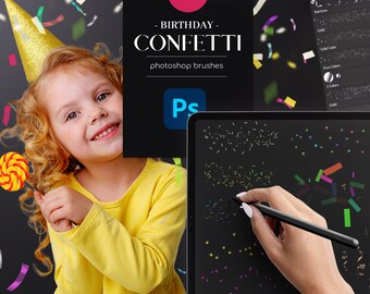 Pincéis de confete arco-íris para Photoshop: efeito de aniversário (arquivo ABR)