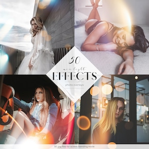 Könnte beinhalten: Ein Satz mit 50 Mix-Lichteffekten für Foto-Overlays. Die Overlays sind in verschiedenen Farben und Formen und können verwendet werden, um Ihren Fotos einen Hauch von Magie zu verleihen. 50 JPG-Dateien für den Bildschirm-Mischmodus.