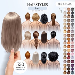 ロングヘアの男性のヘアスタイルのクリップアート、ロングヘアの PNG、後ろ姿のヘアのイラスト、カスタムヘアのグラフィック