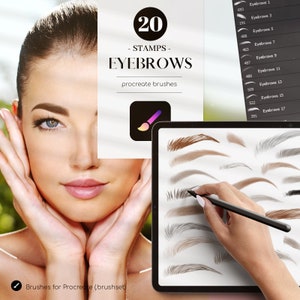 20 Eyebrows Stamps Procreate Brushes, Realistic Eyebrows .Brushset, Face Brushes Addon, Hand-Draw Brushes for Procreate, Commercial Use