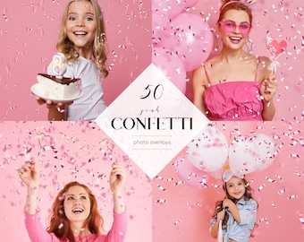 Pink Confetti Overlays, 50 PNG Files, Confetti Photoshop Overlays, Festive Effects, Free Commercial Use