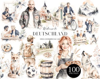 Germany Lifestyle Clipart Set, Deutschland Travel People & Beer Festival Illustrations, 100 PNG