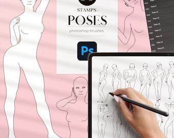 Vrouwelijke poses Photoshop-penselen: Woman Line Art Stamps (.ABR)