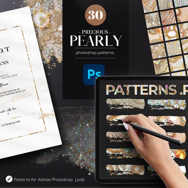 30 Precious Pearly Photoshop Patterns, Pearls .PAT, Glam Patterns for Photoshop, Luxury Seamless Patterns Addon, Commercial Use